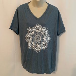 Teal with White Mandala Cotton T-Shirt XL